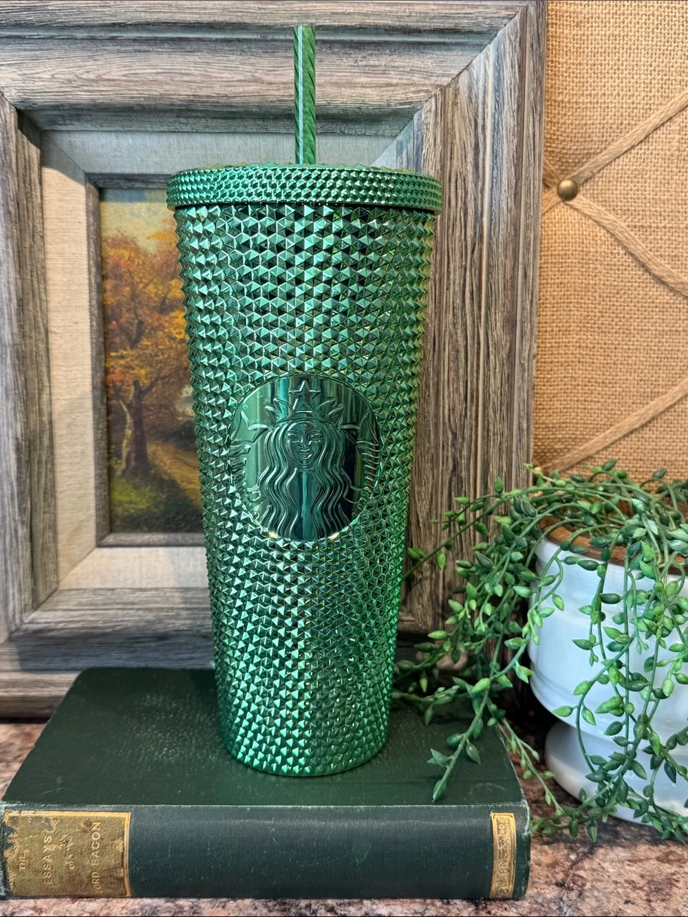 Starbucks Metallic Green Studded Tumbler with Straw